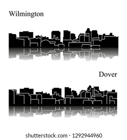 Set of 2 City Silhouette in Delaware ( Wilmington, Dover )