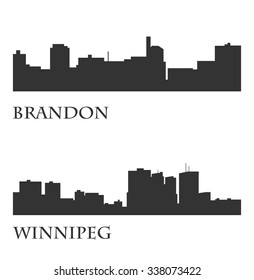Set of 2 City silhouette in Manitoba, Canada ( Winnipeg, Brandon )