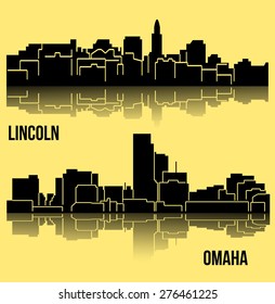 Set of 2 city silhouette in Nebraska ( Lincoln, Omaha )
