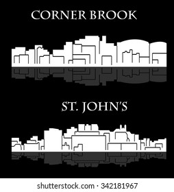 Set of 2 city silhouette in Newfoundland and Labrador, Canada ( St. John's, Corner Brook )