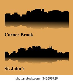 Set of 2 city silhouette in Newfoundland and Labrador, Canada ( St. John's, Corner Brook )