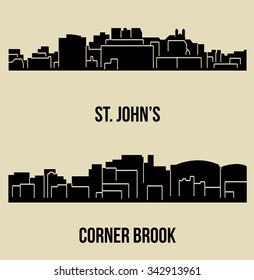 Set of 2 city silhouette in Newfoundland and Labrador, Canada ( St. John's, Corner Brook )