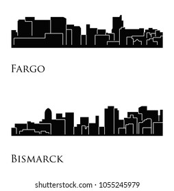 Set of 2 City silhouette in North Dakota ( Fargo, Bismarck )