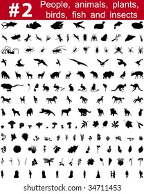 Set # 2.Big collection of collage vector silhouettes of people, animals, birds, fish, flowers and insects
