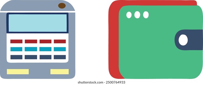 A set of 2 color Icon, Calculator and Wallet.