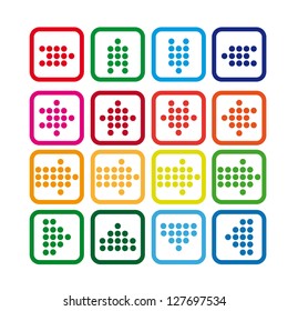 Set #2 of colorful arrows from points in rounded squares