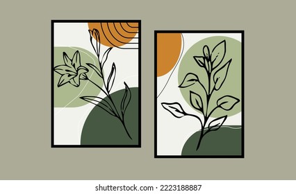 Set of 2 Colorful Wall Art, creative minimalist hand painted illustrations for wall decoration, postcard or brochure design. Vector EPS10.
