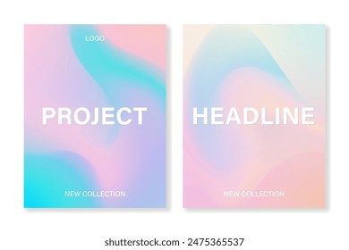 Set of 2 cover templates with abstract gradient backgrounds of soft pastel vawes. For brochures, booklets, banners, posters, business cards, social media and other projects. Just add your text.