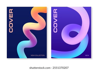 Set of 2 cover templates with abstract dynamic gradient shapes. For brochures, booklets, banners, posters, business cards, social media and more. Vector, foe web and printing. Just add your text.