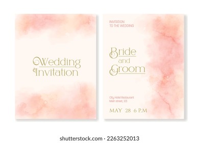 Set of 2 cover templates for romantic events on pink and beige watercolor backgrounds. For wedding invitations, greeting cards, covers, business cards, social media and other projects.