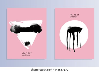set of 2  creative cards with hand drawn ink elements. templates for book cover, banner, poster, card, invitation, placard, brochure, flyer. 
