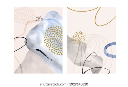 Set of 2 creative minimalist illustrations for wall decoration, postcard or brochure cover design. Beige.Vector EPS10