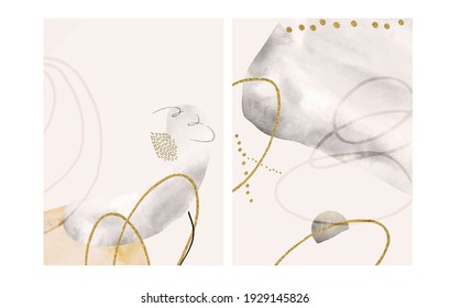 Set of 2 creative minimalist illustrations for wall decoration, postcard or brochure cover design. Beige.Vector EPS10