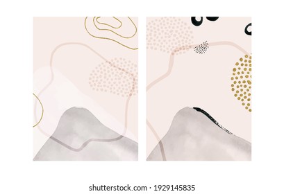 Conjunto de 2 ilustraciones minimalistas creativas para la decoración de paredes, postales o diseño de portada. Beige.Vector EPS10