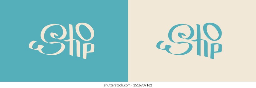 Set of 2 cute vector hand lettered Shop, isolated. For using combined with shop name, for store logo, brochure cover, presentation, infographics, business magazine cover, etc.