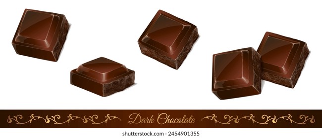 Set 2 de chocolates oscuros aislados sobre fondo blanco. Ilustración vectorial.