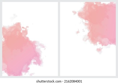 Set of 2 Delicate Abstract Watercolor Style Vector Layouts. Light Coral Red and Pastel Pink Paint Stains on a White Background. Pastel Color Splashes and Splatter Print Set. Girly Colors.