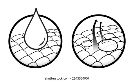 Set of 2 design icons for absorbent pads and water evaporation. Use for ads, layers of cloth, napkins, sanitary napkins, mattresses and for adults.