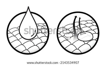 Set of 2 design icons for absorbent pads and water evaporation. Use for ads, layers of cloth, napkins, sanitary napkins, mattresses and for adults.