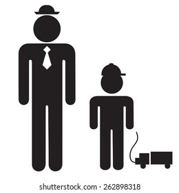 Set of 2 different blac silhouettes: businessman and child with toycar