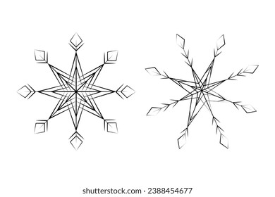 Set aus 2 verschiedenen geschnitzten Schneeflocken. Wintertime-isolierte Design-Elemente für viele verschiedene Verwendungszwecke
