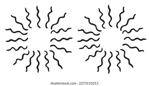 set 2 doodle sunburst wave, square and circle frame
