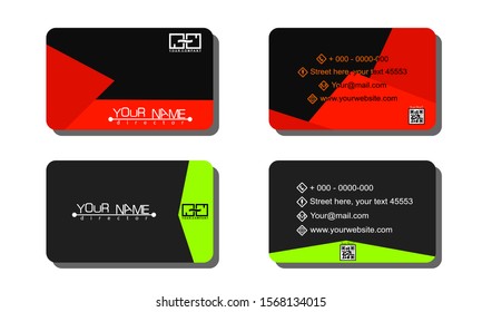 Set of 2 double-sided business template with abstract background green and orange color