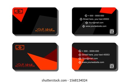 Set of 2 double-sided business template with abstract background modern design black, yellow, and orange color
