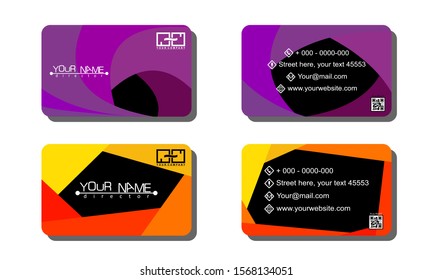 Set of 2 double-sided business template with abstract background orange and purple color