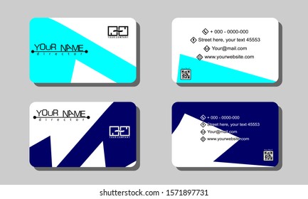 Set of 2 double-sided business template with abstract background and flat design blue cyan color
