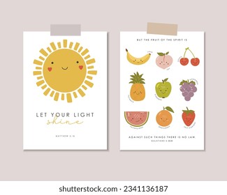 Set of 2 Educational Posters, Kids Wall Decor, Kindergarten Decor, Classroom Posters, Fruits of the spirit, Preschool Wall Prints, Kids Bible verse, Vector kids design