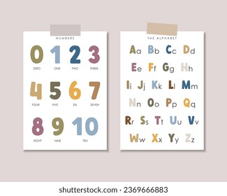 Set of 2 Educational Posters, Kids Wall Decor, Kindergarten Decor, Classroom Posters, Educational Alphabet, Preschool Wall Prints, Numbers, Vector kids design