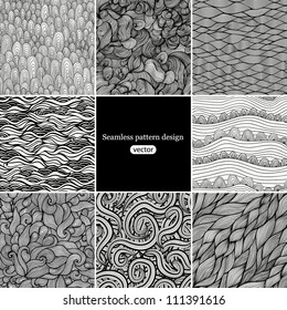 Set 2 Eight black and white wave patterns (seamlessly tiling).Seamless pattern can be used for wallpaper, pattern fills, web page background,surface textures. Gorgeous seamless wave background