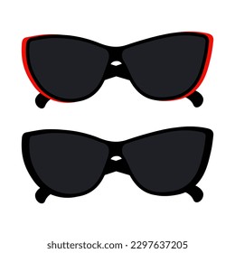 Set of 2 elegance sunglasses with dark lenses in black and red frame. Hello summer. Sunglasses day.