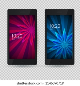Set of 2 elegant Mobile Phone interface wallpaper design. Vector illustration EPS 10 black smartphone on gray background element for Business Presentations, Application Cover and Web Site Design