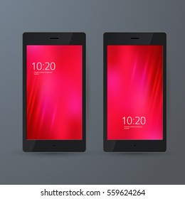 Set of 2 elegant Mobile Phone interface wallpaper design. Vector illustration EPS 10 black smartphone on gray background element for Business Presentations, Application Cover and Web Site Design
