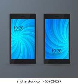 Set of 2 elegant Mobile Phone interface wallpaper design. Vector illustration EPS 10 black smartphone on gray background element for Business Presentations, Application Cover and Web Site Design
