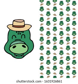A set of 2 elements. 1 cute hand-drawn crocodile, 2 seamless pattern.Cute baby print. Hand-drawn seamless background. Vector illustration. Creative childish texture. Creative for fabric, textile