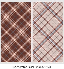 set of 2 fabric repeatable diagonalcheckered textures brown beige main colors for plaid, gingham, tablecloths, shirts, tartan, clothes, dresses, bedding, blankets, costume, tweed