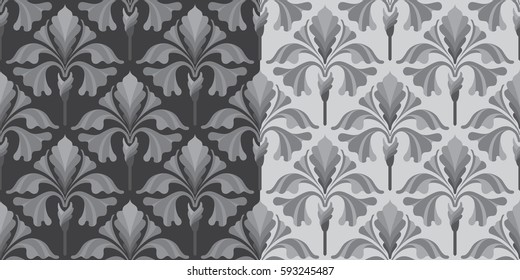 set of 2 floral seamless patterns with flower iris ornament