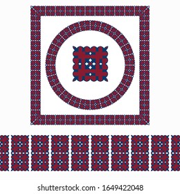 Set of 2 frame and seamless border, workpiece for your design. Ornamental elements and motifs. Decor for plate, tile, textile and print design. Circle, square design element. Vector.