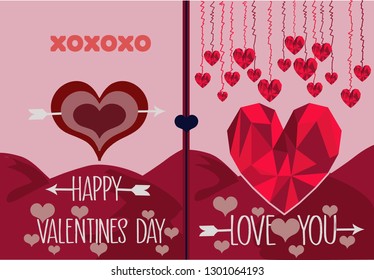 Set of 2 gift cards with the words' 'I love you ' 'and' 'happy valentines dat' in a cute romantic style. Use for stickers, labels, cards, etc. - Vector