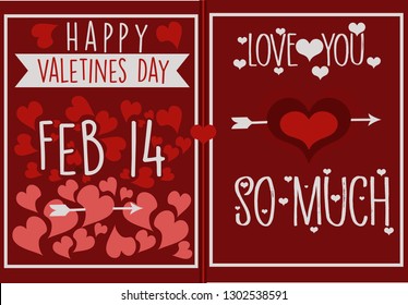 Set of 2 gift cards with the words' 'I love you so much, happy valentines day' and love you" in a cute romantic style. Use for stickers, labels, cards, etc. - Vector