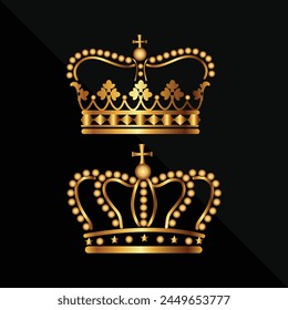 Set 2 Golden Crown, Vector Illustration, editable eps 10