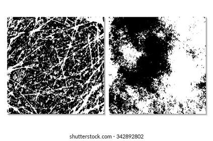 Set of 2 grunge background textures. Monochrome backdrop. Easy editable vector illustration. Black and white  dirty template.