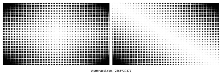 Set of 2 halftone noise textures: black and white dotted gradient for grunge pop art and comic wallpaper