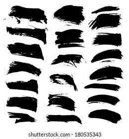 Set 2 of hand drawn strokes of black paint