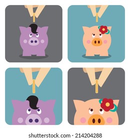 Set 2: Hand putting a coin into baby piggy bank