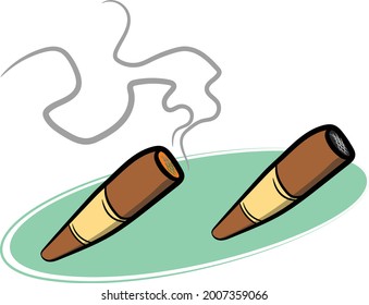 Conjunto de 2 Cigarros laminados a mano Lit y Unlit con Humo y fuego. Elementos gráficos del campo salvaje del oeste de Texas. Fondo dinámico de color neón. Elementos vectores Cowboy.