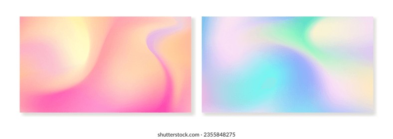 Set of 2 horizontal grainy gradient  backgrounds with abstract waves and grain texture. For brochures, booklets, banners, business cards, social media and other projects. For web and printing.